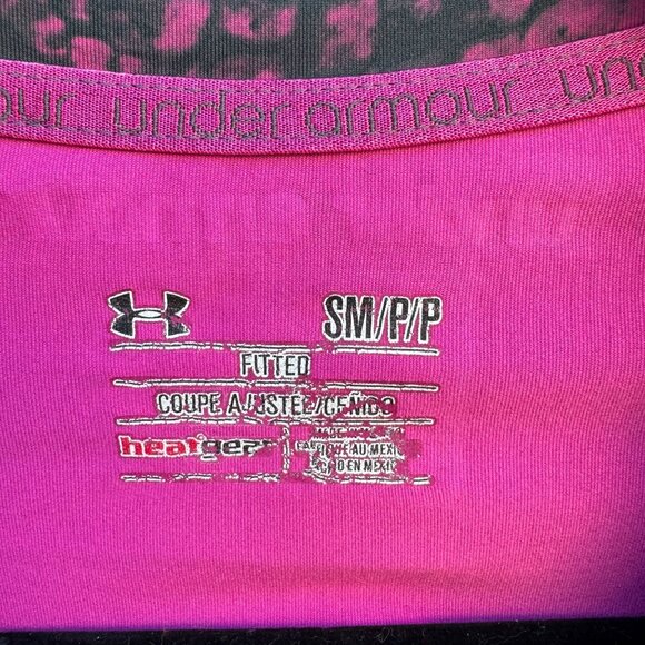 Under Armour Womens Sonic HeatGear Fitted Workout Athletic T-Shirt Pink Black S - Picture 2 of 8